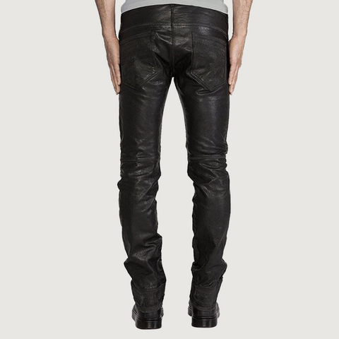 RICK OWENS BLACK LEATHER TYRONE PANTS