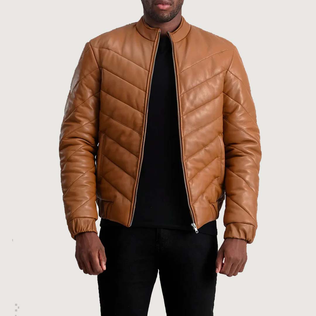 Travis Tan Leather Puffer Jacket