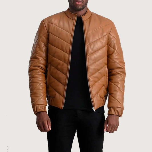 Travis Tan Leather Puffer Jacket