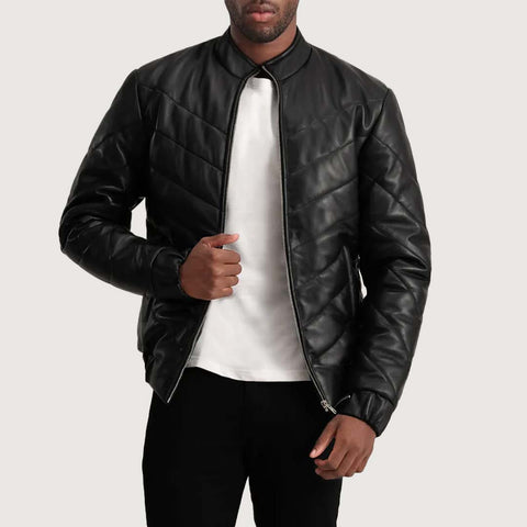 Travis Black Leather Puffer Jacket