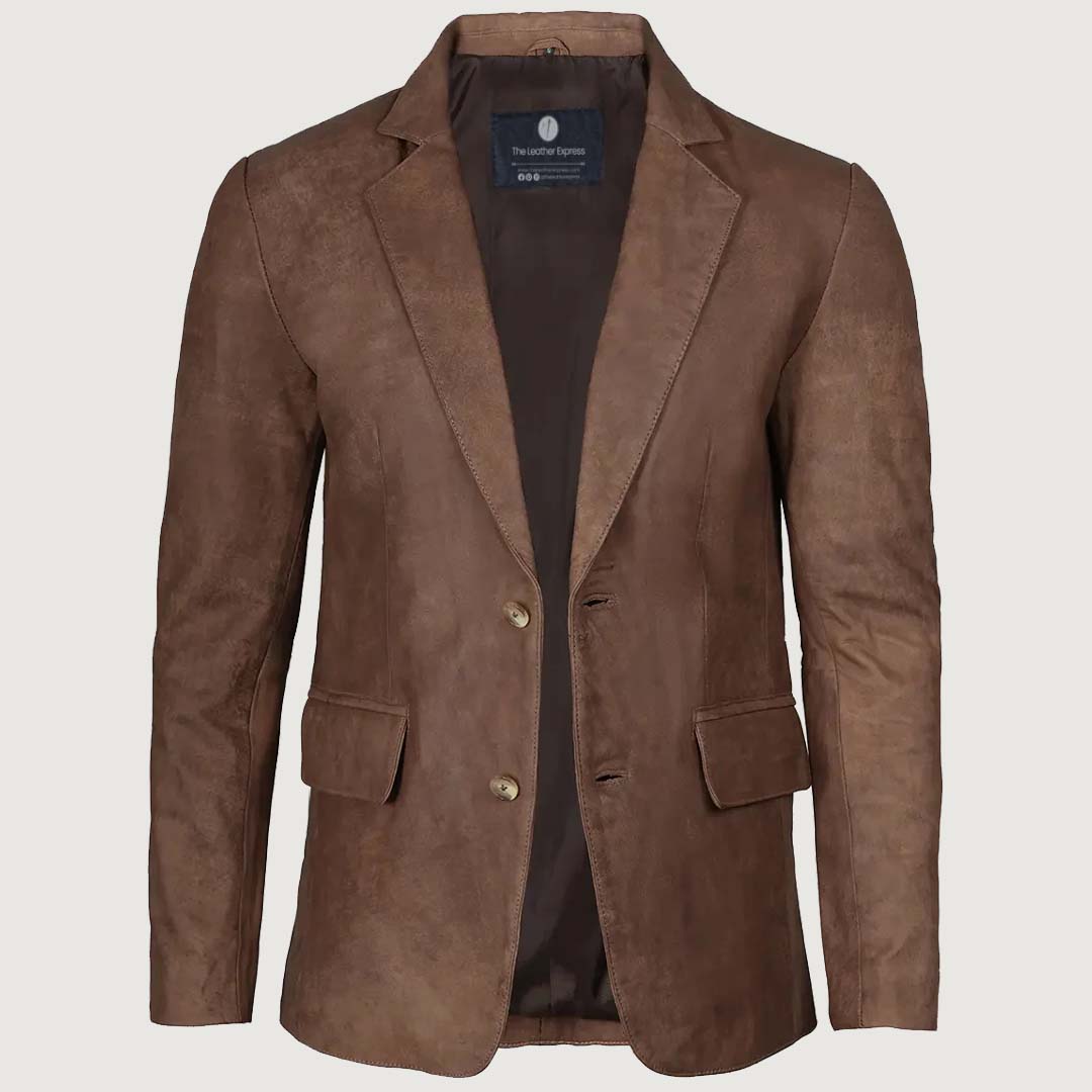 Men's Rub Off Light Brown Lambskin Leather Blazer