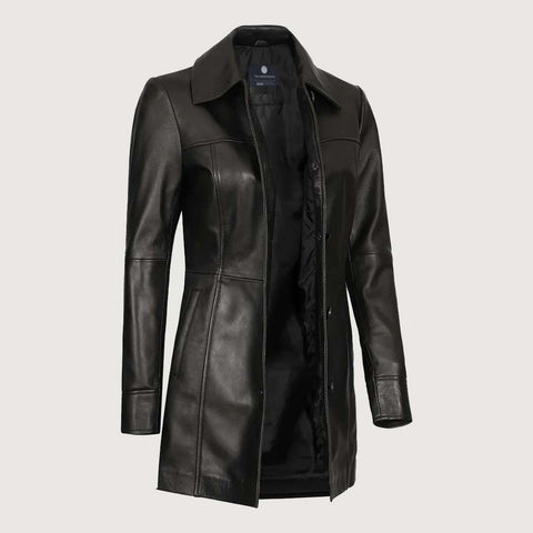Kandis Womens Black Leather Car Coat