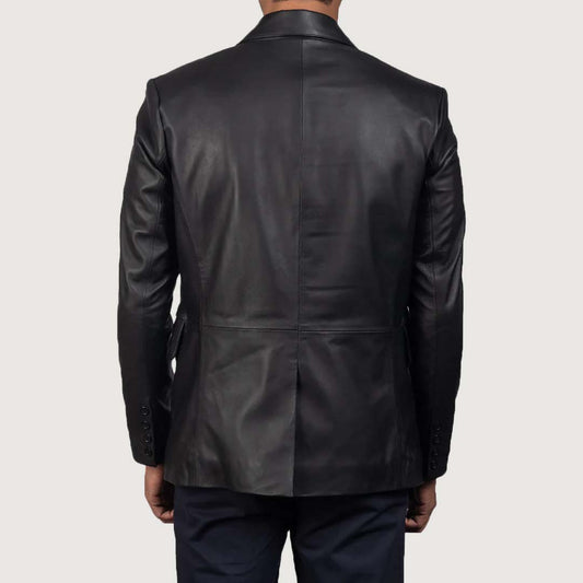 Polyester Lining Black Leather Blazer