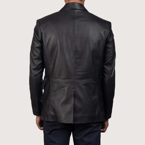 Polyester Lining Black Leather Blazer