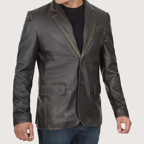 Men's Rub Off Brown Lambskin Leather Blazer