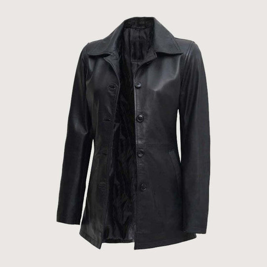 Black Leather Car Coat Womens
