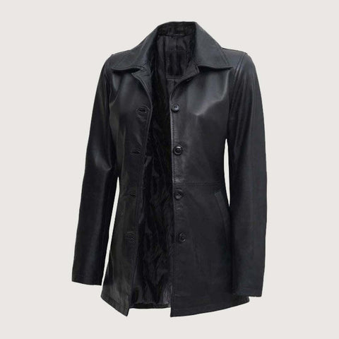 Black Leather Car Coat Womens