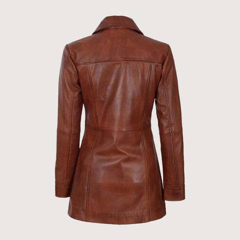 Kandis Womens Cognac Leather Car Coat