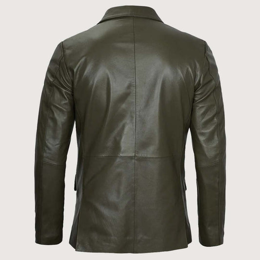 Men’s Military Green Real Leather Blazer