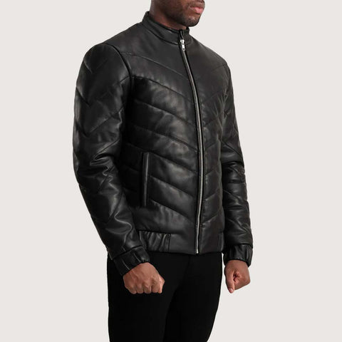 Travis Black Leather Puffer Jacket