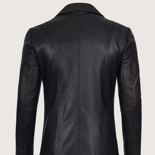 Men's Lapel Color Black Leather Blazer