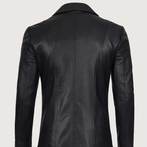 Men's Lapel Color Black Leather Blazer