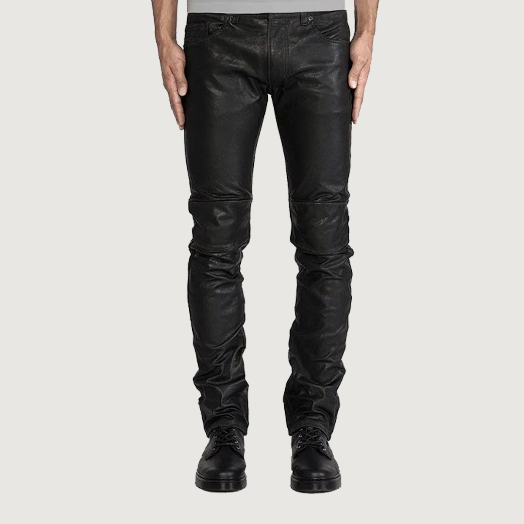 RICK OWENS BLACK LEATHER TYRONE PANTS