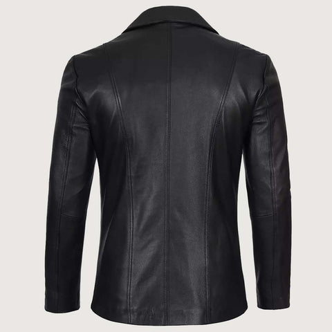Men's Stylish Black Leather Blazer - Two Button