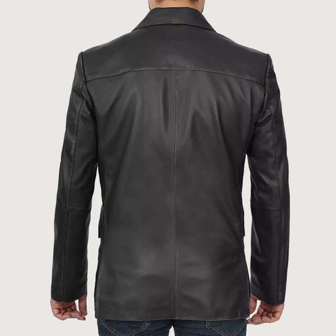 Mens Two Button Black Leather Blazer Jacket