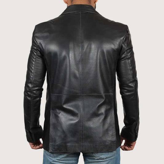 Men's Black Leather Blazer Jacket