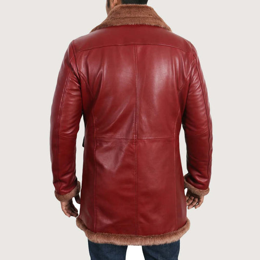 Men's Maroon Genuine Lambskin Leather Coat