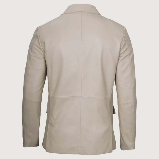 Mens Sports Beige Leather Blazer - Two Button