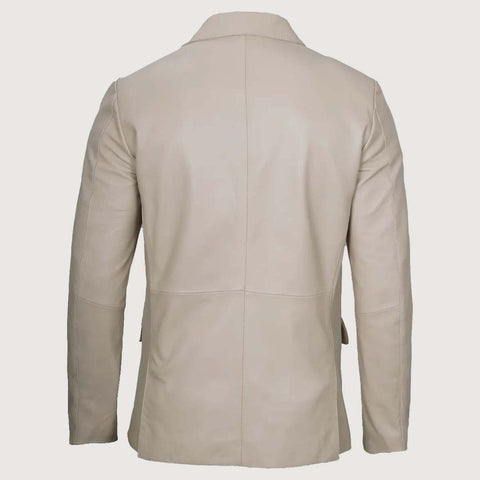 Mens Sports Beige Leather Blazer - Two Button