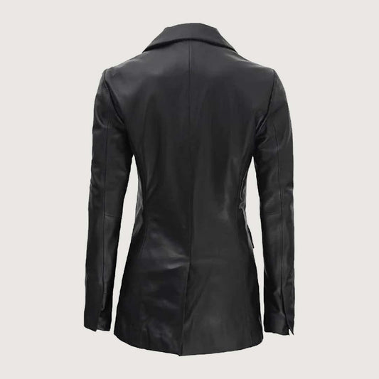 Breanna Women Double Breasted Black Leather Blazer