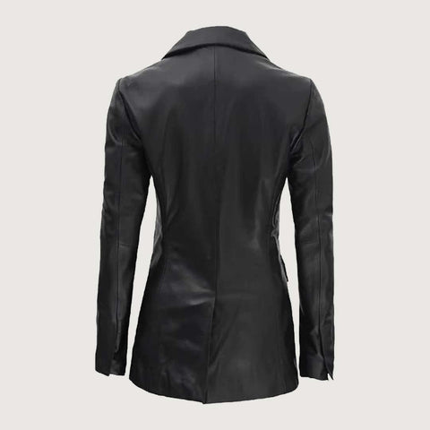 Breanna Women Double Breasted Black Leather Blazer