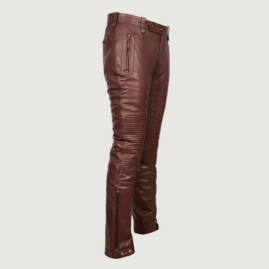 Soft Maroon Washed Leather Pants