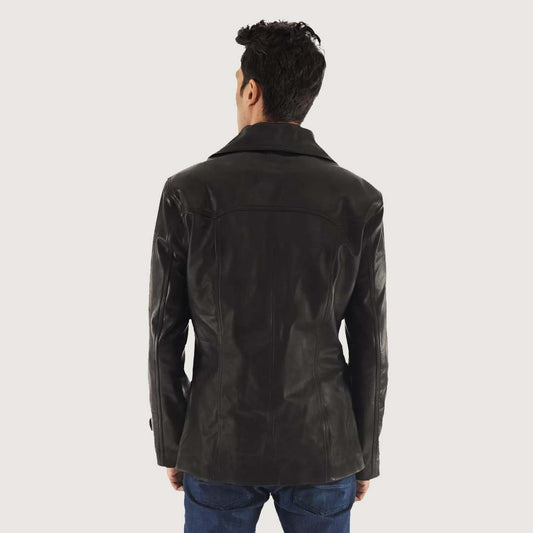 Semi-Aniline Black Leather Coat