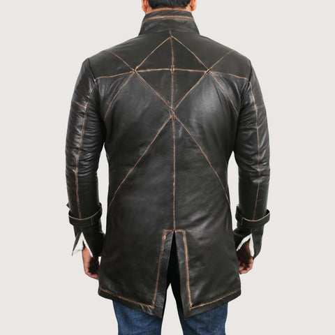 Men's Genuine Cow Rub Off Leather Coat (Trench Coat)