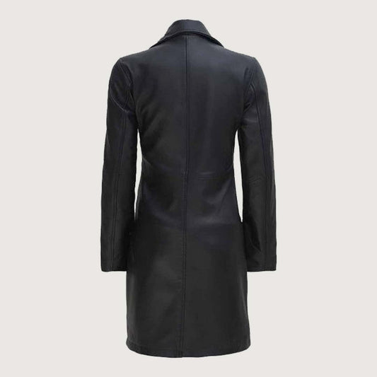 Women Black Real Leather Car Coat