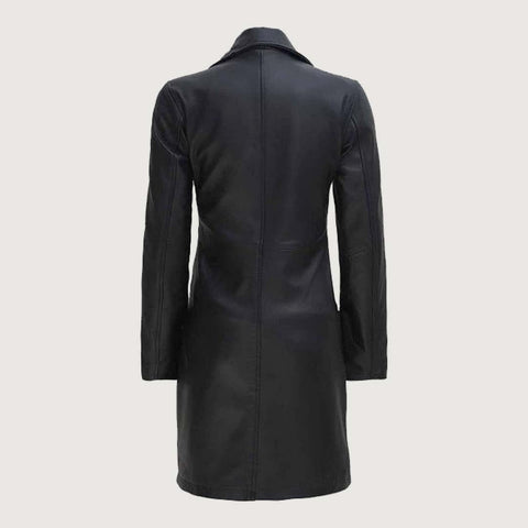 Women Black Real Leather Car Coat