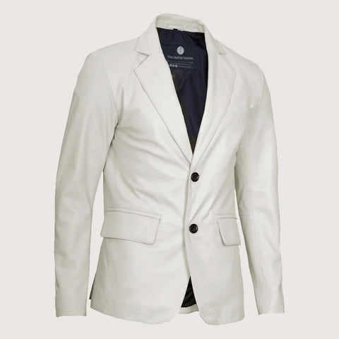 Men’s Classic Two Button White Leather Blazer