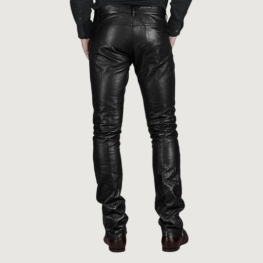 Men's Black Slim-fit Faux-leather Pants