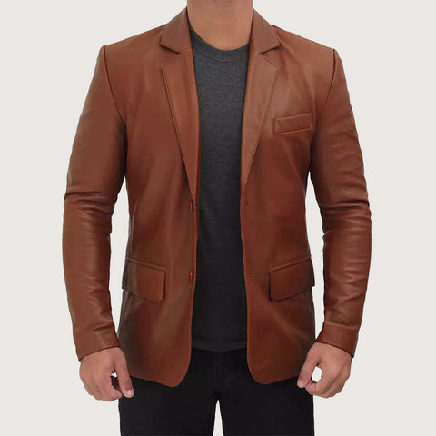 Men's Professional Two Button Leather Blazer
