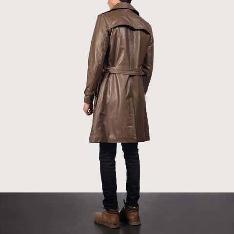 Brown Leather Duster Coat - Belted Coat