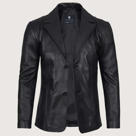 Men's Lapel Color Black Leather Blazer