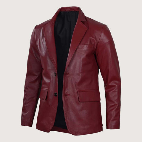 Plush Polyester Lining Maroon Leather Blazer