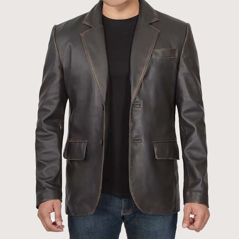 Men's Rub Off Brown Lambskin Leather Blazer