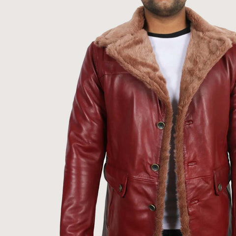 Men's Maroon Genuine Lambskin Leather Coat