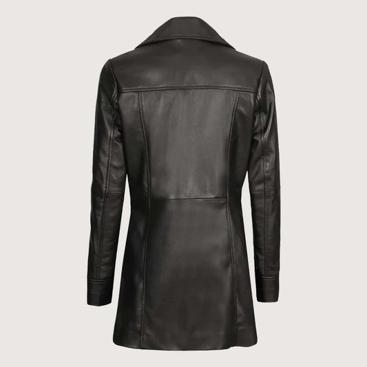 Kandis Womens Black Leather Car Coat