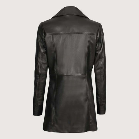 Kandis Womens Black Leather Car Coat