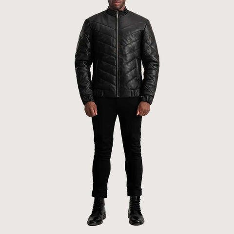 Travis Black Leather Puffer Jacket