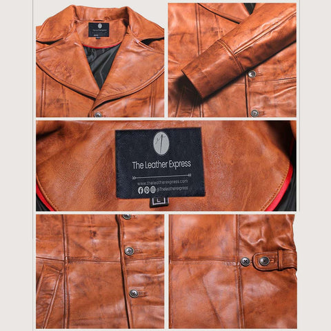 Men's Brown Lambskin Leather Coat (Blazer Coat)
