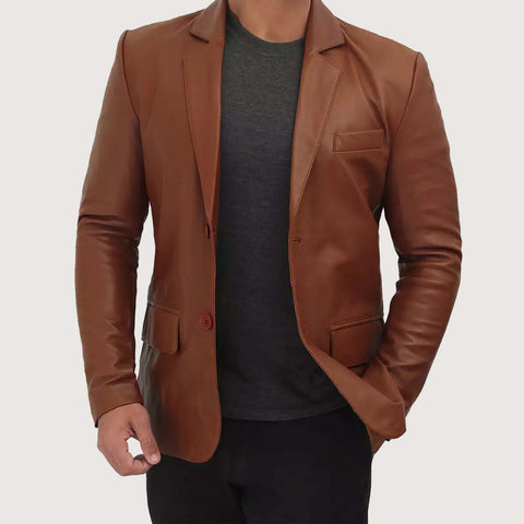 Men's Professional Two Button Leather Blazer