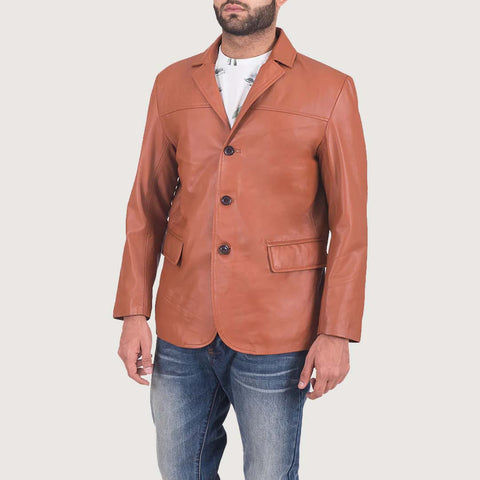 Tan Brown Leather Blazer