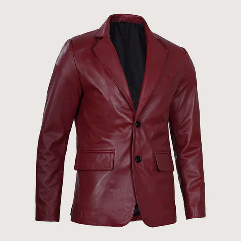 Plush Polyester Lining Maroon Leather Blazer