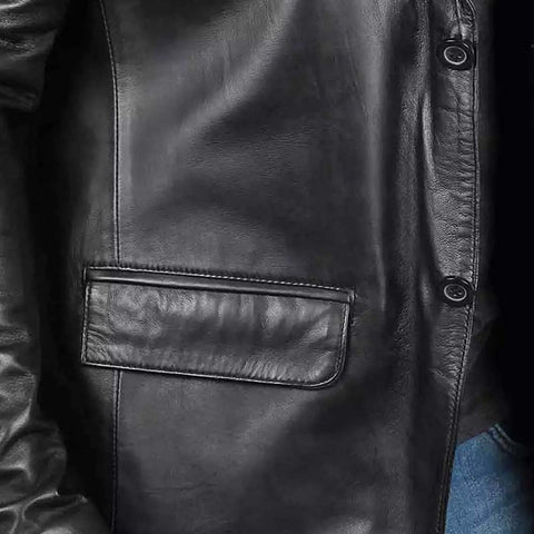 Men's Black Leather Blazer Jacket