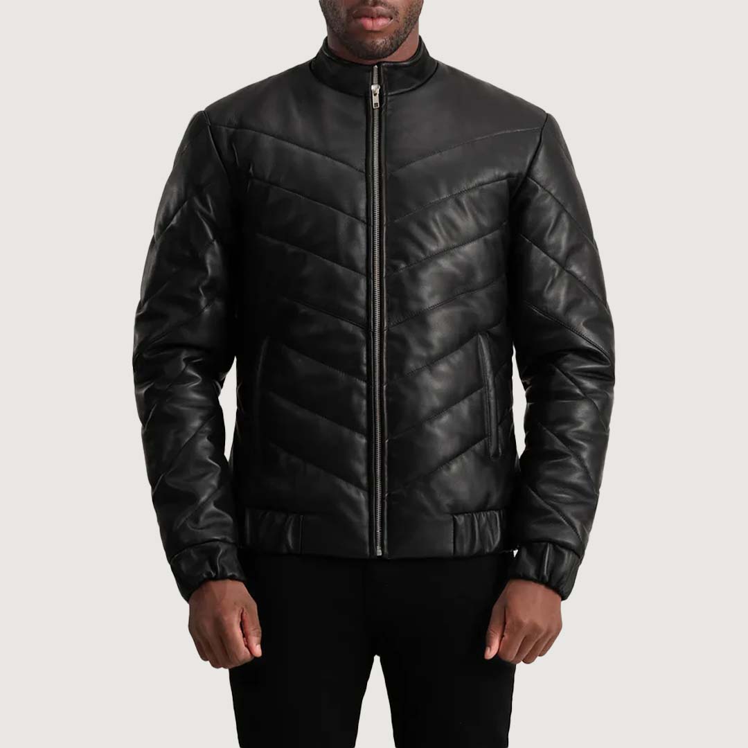 Travis Black Leather Puffer Jacket