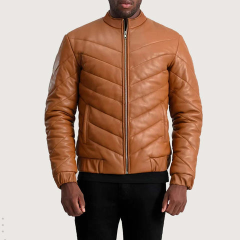 Travis Tan Leather Puffer Jacket