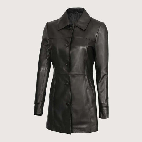 Kandis Womens Black Leather Car Coat