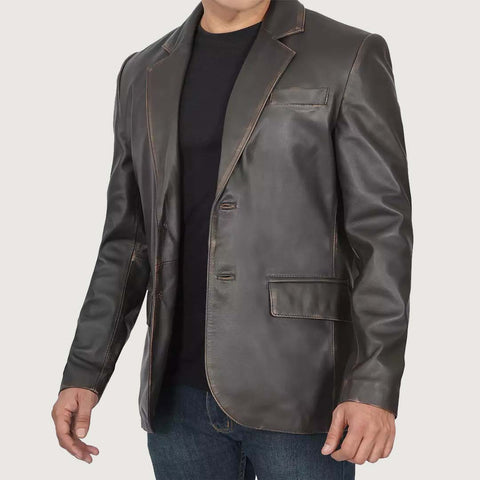 Men's Rub Off Brown Lambskin Leather Blazer
